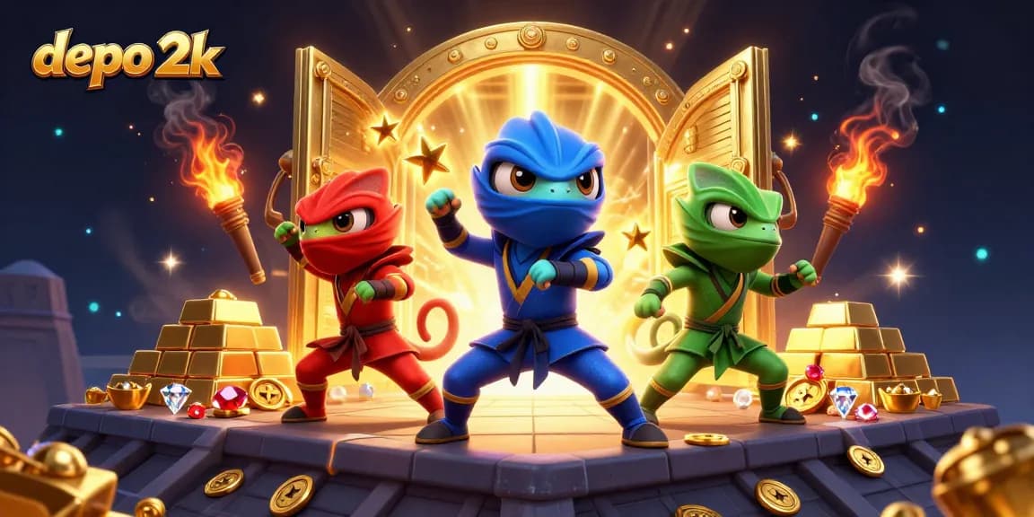 Permainan slot deposito 2k dengan ninja chameleon siap menang, dikelilingi kekayaan dan kejutan.
