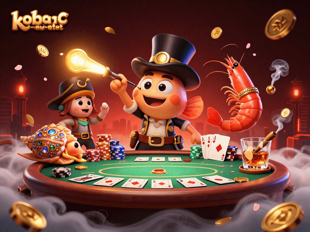Engage with khobau-aztec as the anglerfish lures gold coins amidst a lively poker scene!