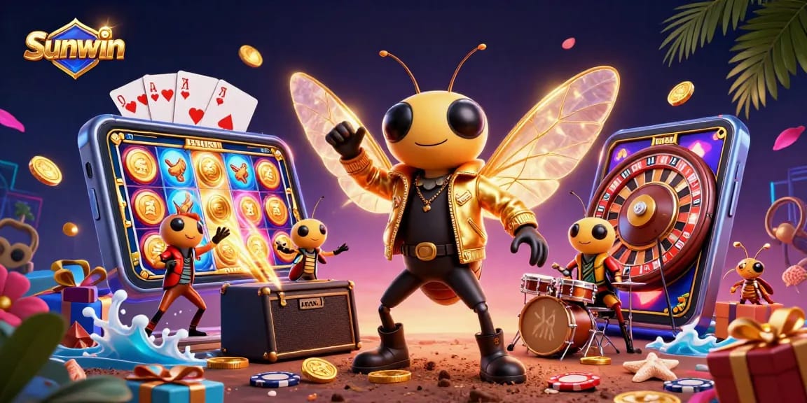 Spin and win with Sunwin's vibrant 3D casino illustration, showcasing exciting gaming elements.