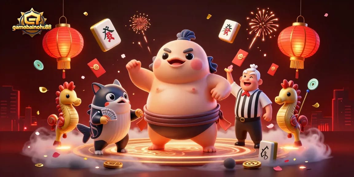 Experience thrills in gamebainohu88 with fugu, catfish referee, and colorful casino elements.
