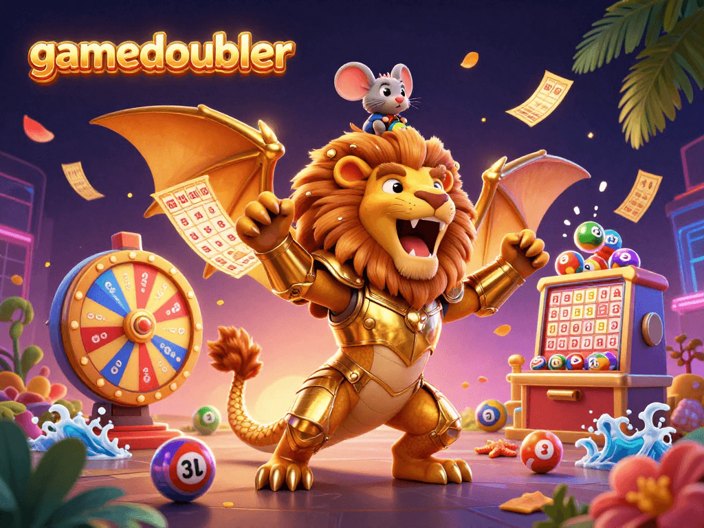 Experience thrilling wins with gamedoubler's vibrant lottery scene featuring a lion-headed chimera.