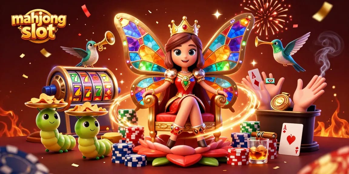 Play mahjong slot with vibrant reels and stunning characters in a classic casino themed illustration.