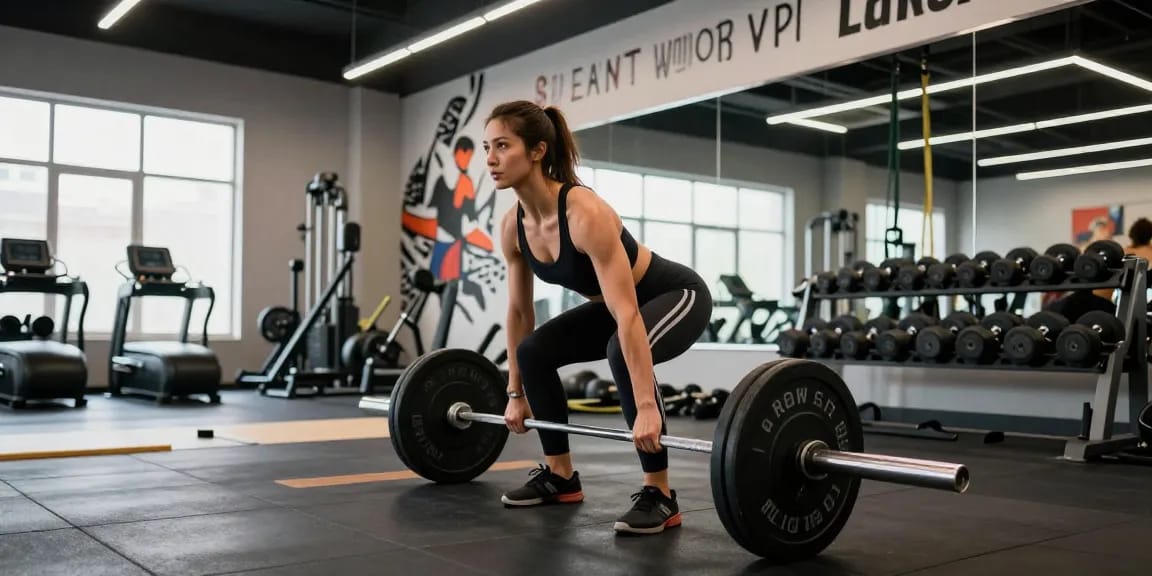 Woman exercising at the pharmaqo shop gym with focused dedication, showcasing professional strength training equipment.