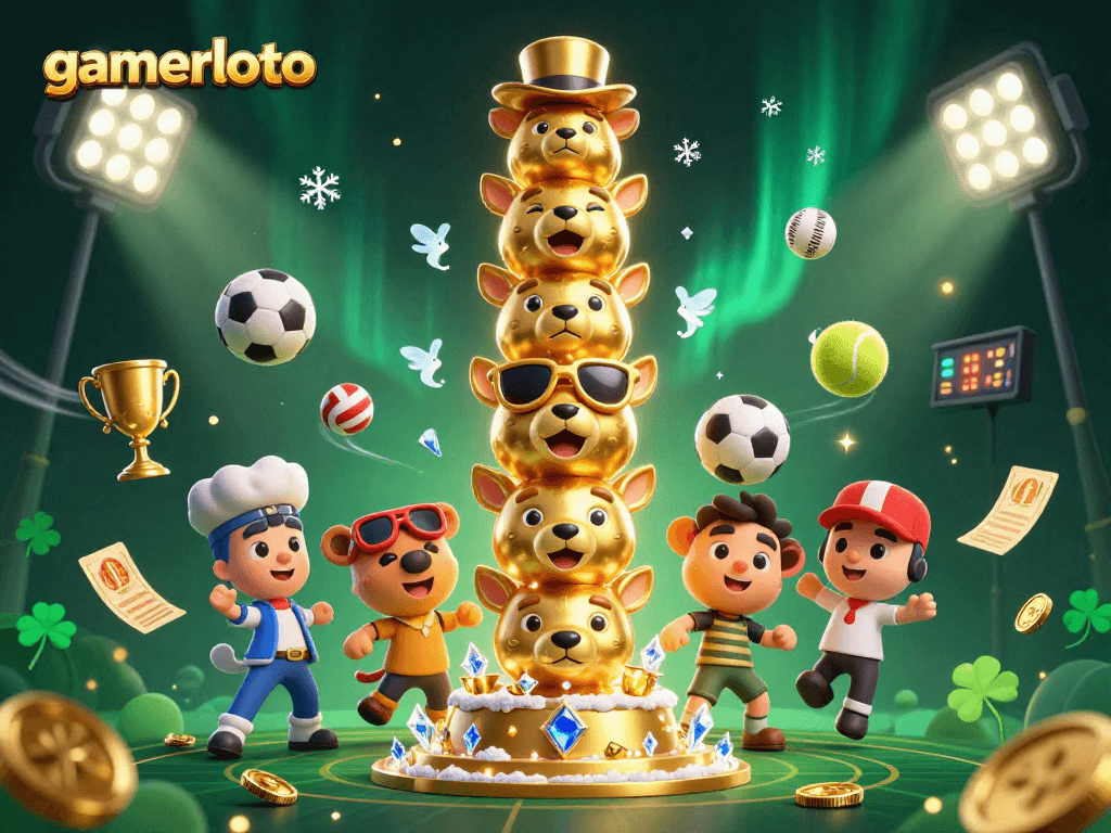 Experience the thrill of gamerloto with festive sports elements and golden totem casino vibe.