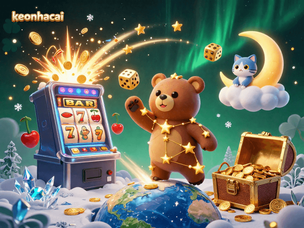 Engage with keonhacai by diving into a vibrant 3D casino illustration showcasing excitement.