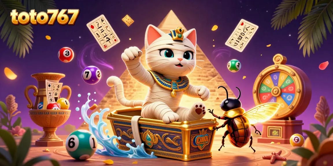 Toto767 menghadirkan aksi seru dengan mumi kucing dan skarab di kasino nan megah.