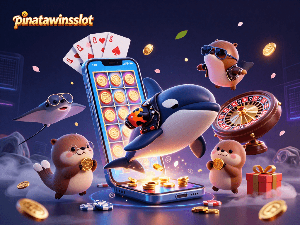 Engage with pinatawinsslot as the orca and sea otters celebrate in an action-packed casino scene.