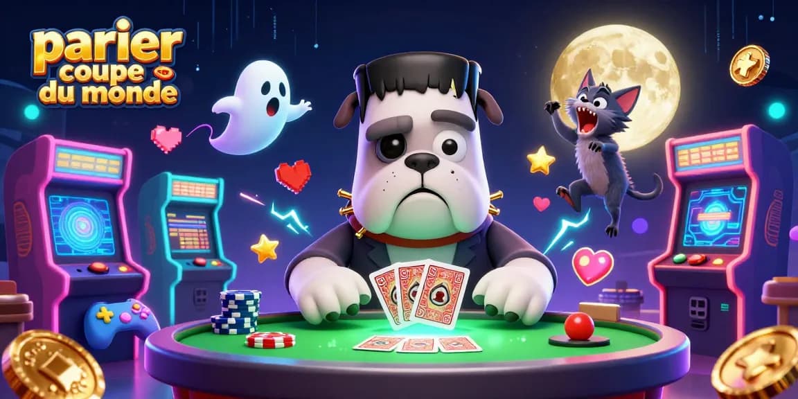 Parier coupe du monde avec un bulldog monstre dealers de cartes, en pleine action au casino.