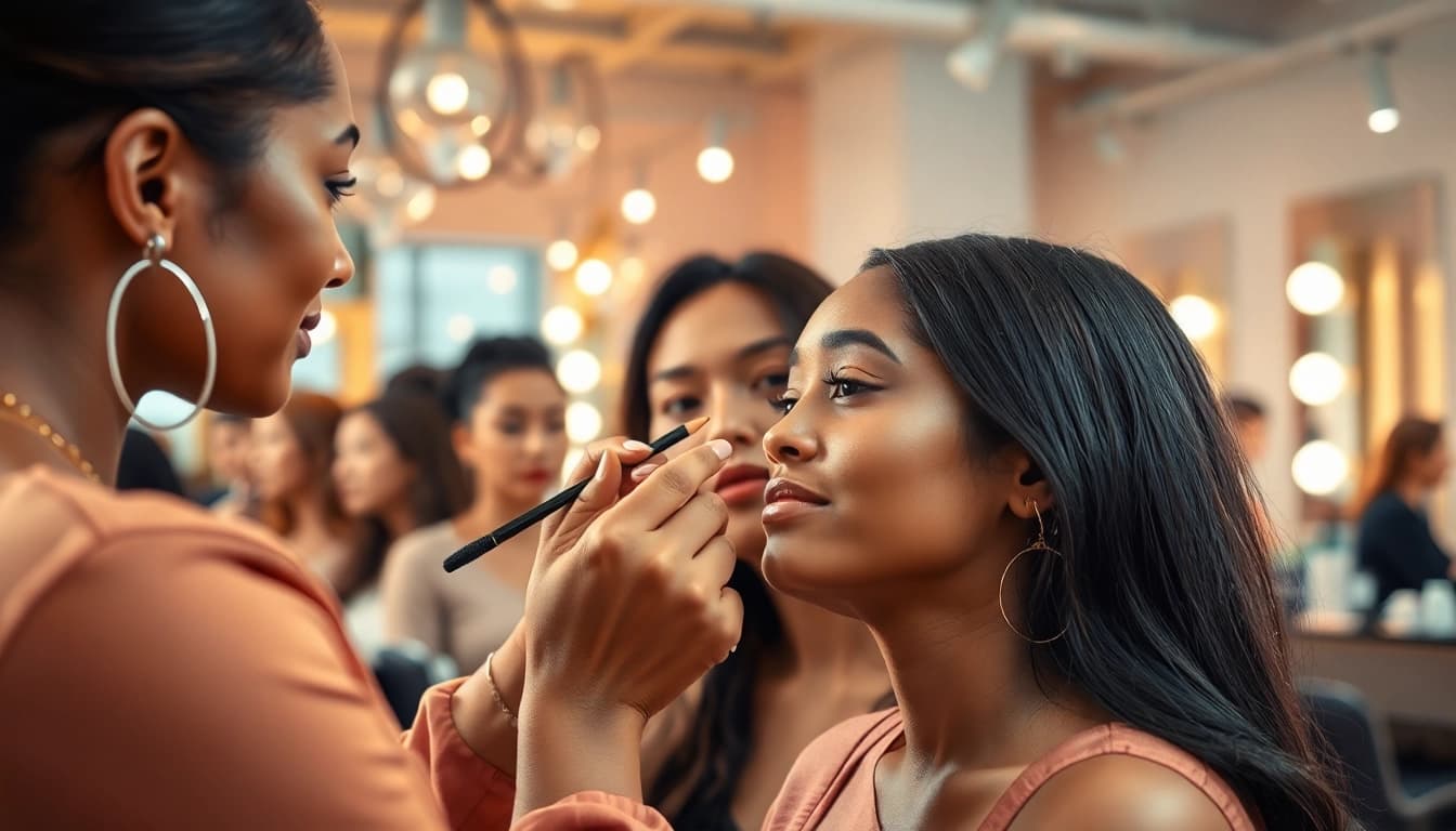 HD makeup application Dallas enhances beauty with expert artistry in a vibrant salon.