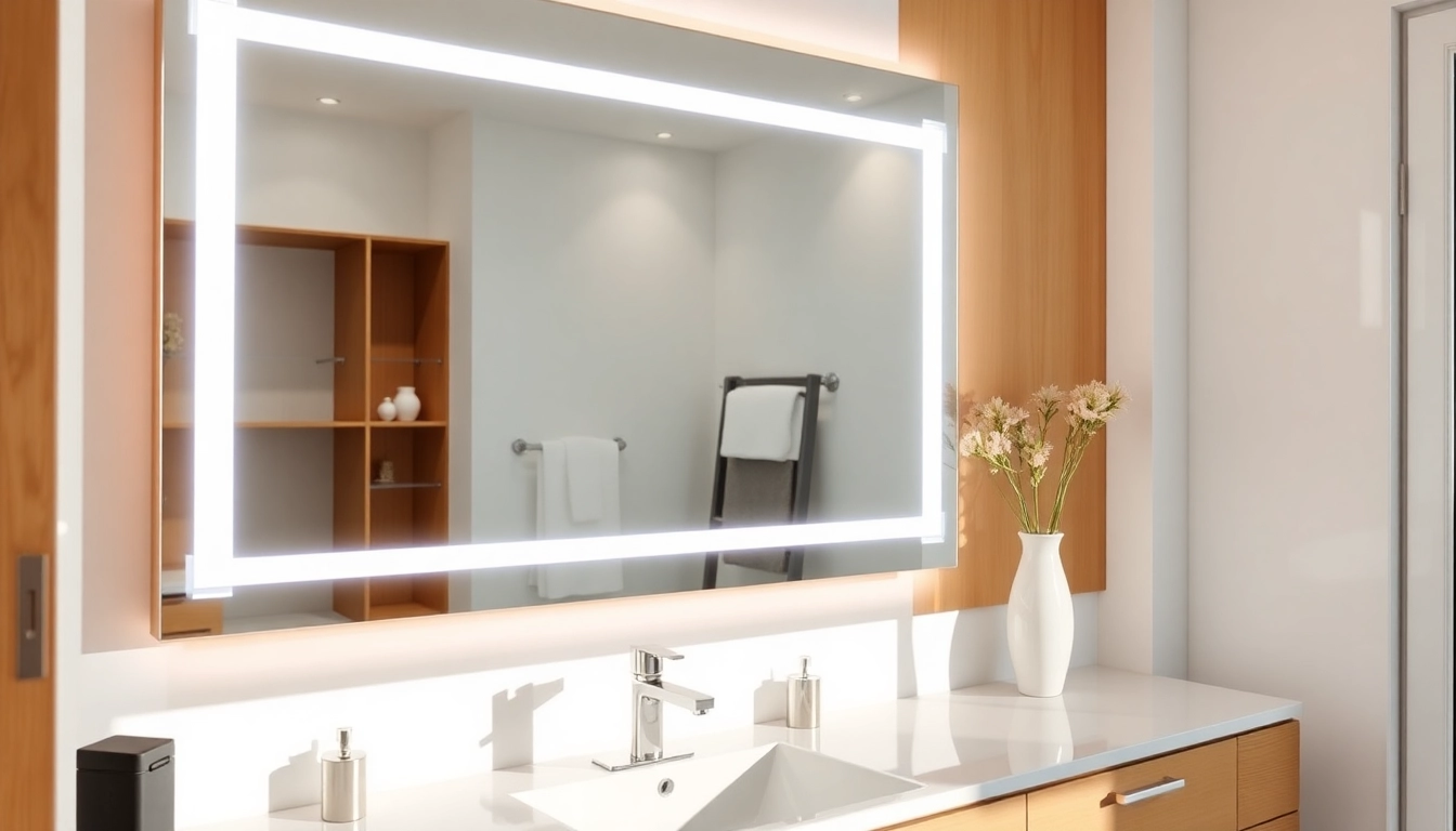 Reflect outstanding LED bathroom mirror in a modern bathroom with sleek lighting and elegant decor.