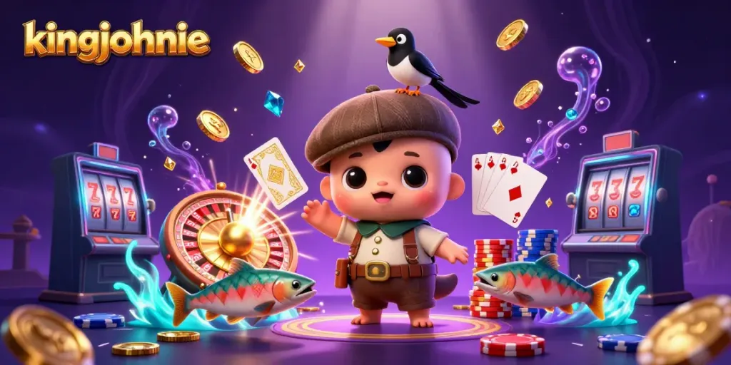 Engage with kingjohnnie's thrilling 3D illustration of a playful casino theme, featuring baby Nessie and gold coins.
