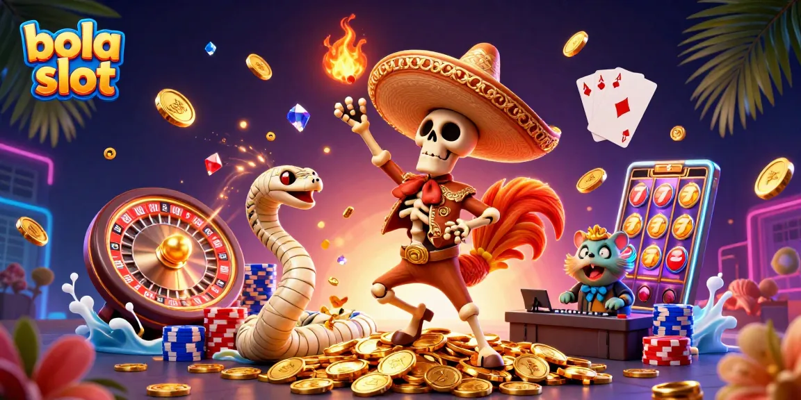 Experience thrilling bola slot action with vibrant characters and casino elements illuminating the scene.