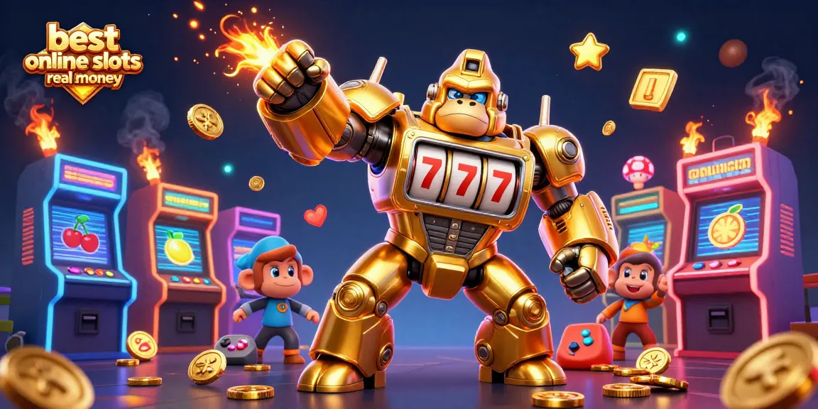 Experience the excitement of the best online slots real money with a dynamic 3D scene featuring a golden gorilla mech.