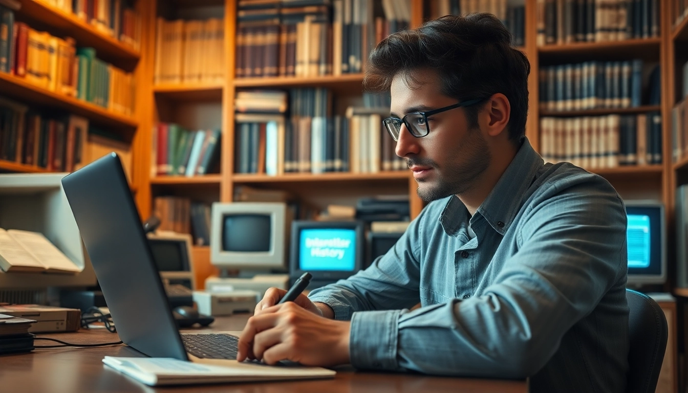 Delving into internet history through analysis in a library with digital artifacts.