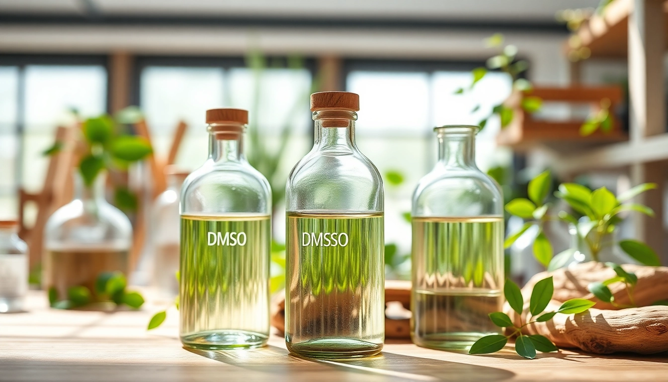 DMSO organic displayed in clean glass bottles, highlighting purity and natural ingredients.