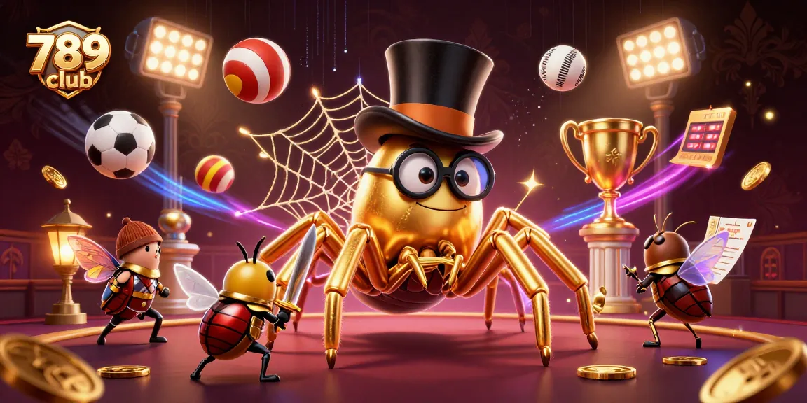 Engage with 789 club's vibrant casino scene featuring a golden tarantula and excited players.