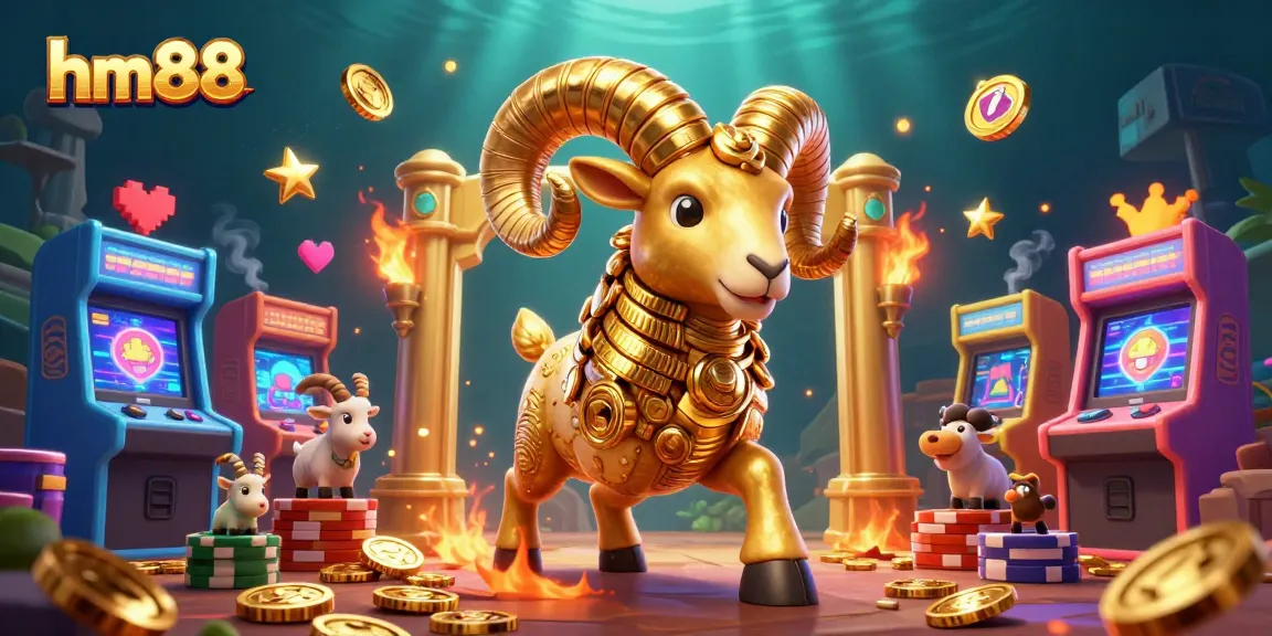 Experience the excitement of gambling at hm88 with the vibrant visuals of a golden ram charging through a casino gate.