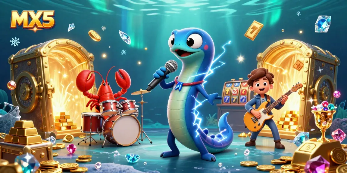 Experience thrilling gaming with MX5 in this vibrant underwater casino illustration.