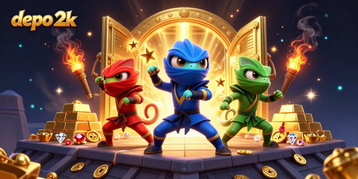 Permainan slot deposito 2k dengan ninja chameleon siap menang, dikelilingi kekayaan dan kejutan.