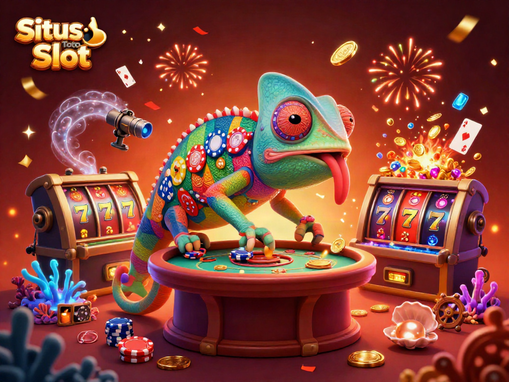 Menangkan di Situs Toto Slot dengan chameleon kasino unik dan mesin slot berkilauan.