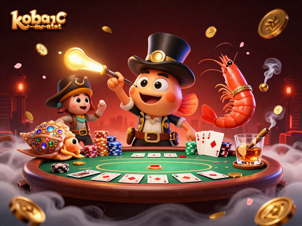 Engage with khobau-aztec as the anglerfish lures gold coins amidst a lively poker scene!