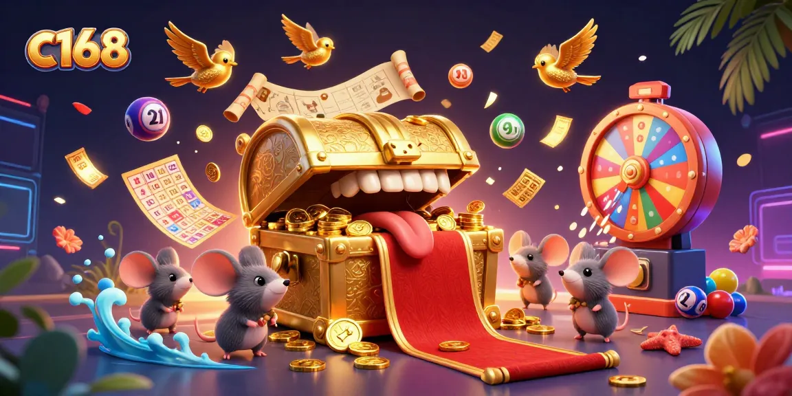 Engage in thrilling gaming at c168 with bouncing lottery balls, vibrant prizes, and a captivating casino atmosphere.