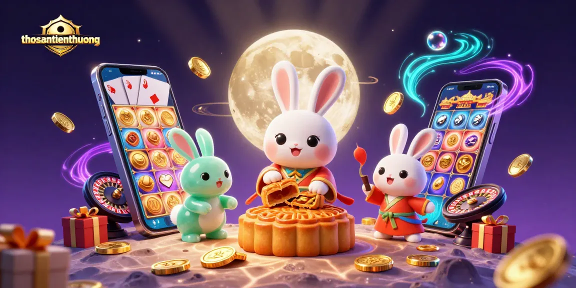 Engage in thrilling slots with thosantienthuong’s moon rabbit, revealing poker chips and jackpot treasures.