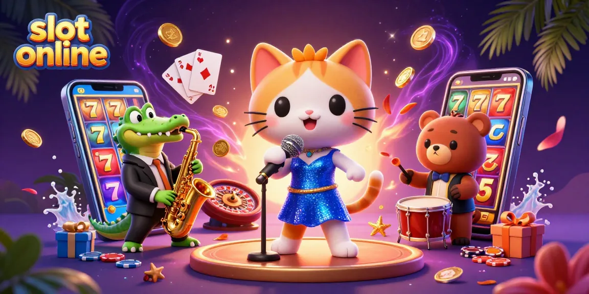 Experience the excitement of slot online games with animated characters and vibrant casino elements.