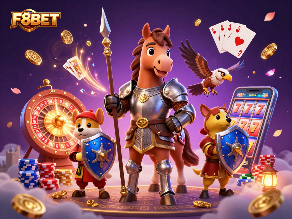 Win exciting jackpots and explore F8BET's dynamic gambling world with a vibrant 3D scene
