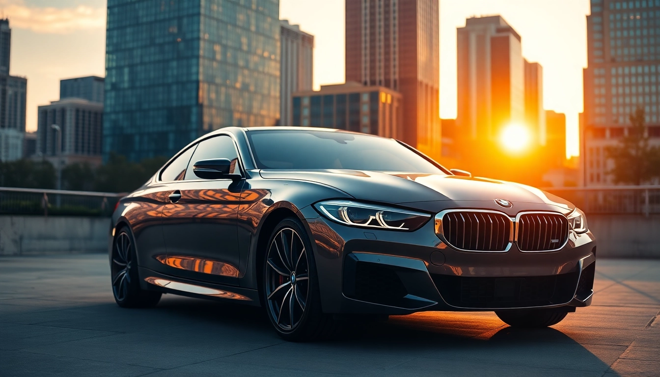 Luxury BMW car showcasing its elegance in a vibrant urban setting.