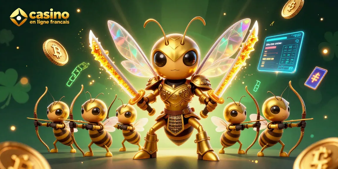 Découvrez une illustration dynamique de casino en ligne français avec un hornet golden en armure samouraï au centre.