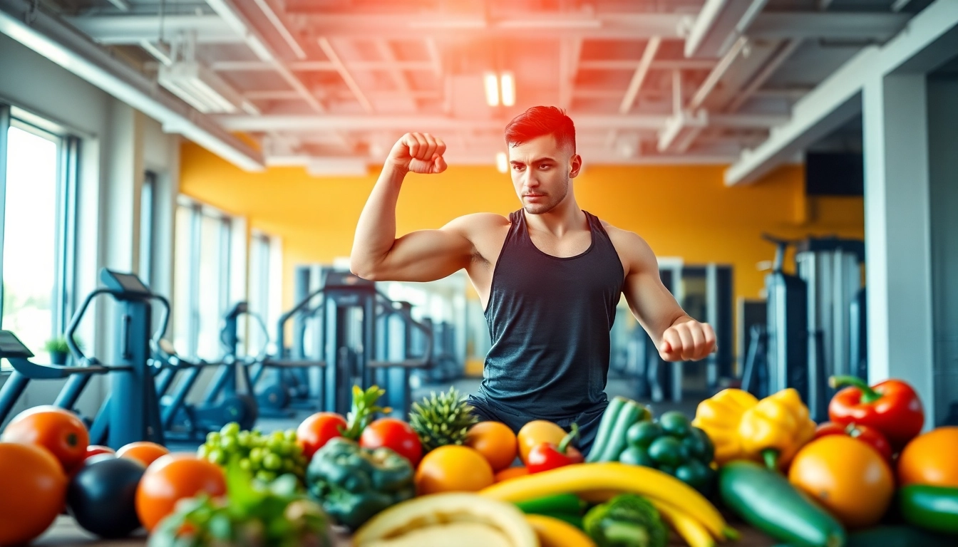 Engaging Fitness and Nutrition scene showcasing a workout with fresh produce, highlighting health.