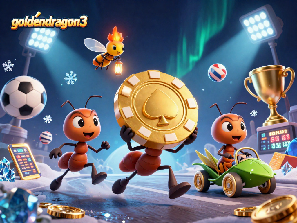 Experience the thrill of goldendragon3 as ants execute a heist with a giant poker chip amid dynamic gambling elements.