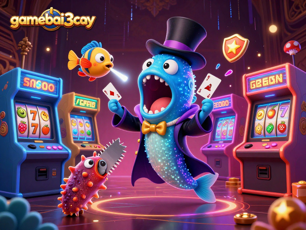 Engage with gamebai3cay's thrilling magic show featuring vibrant casino games in a whimsical underwater scene.