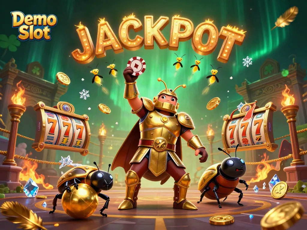 Experience thrilling Demo Slot action with 3D characters, vibrant gold coins, and dynamic gameplay elements.