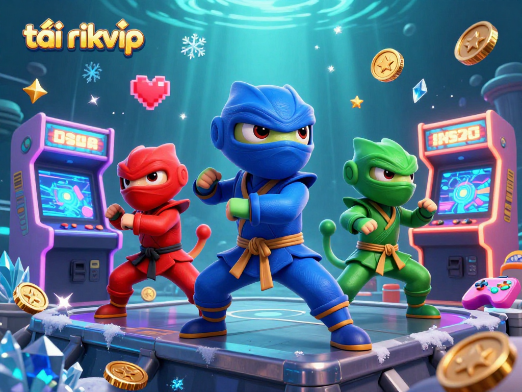 Engage with exhilarating gameplay in tải rikvip as dynamic 3D chameleon ninjas bond in action.