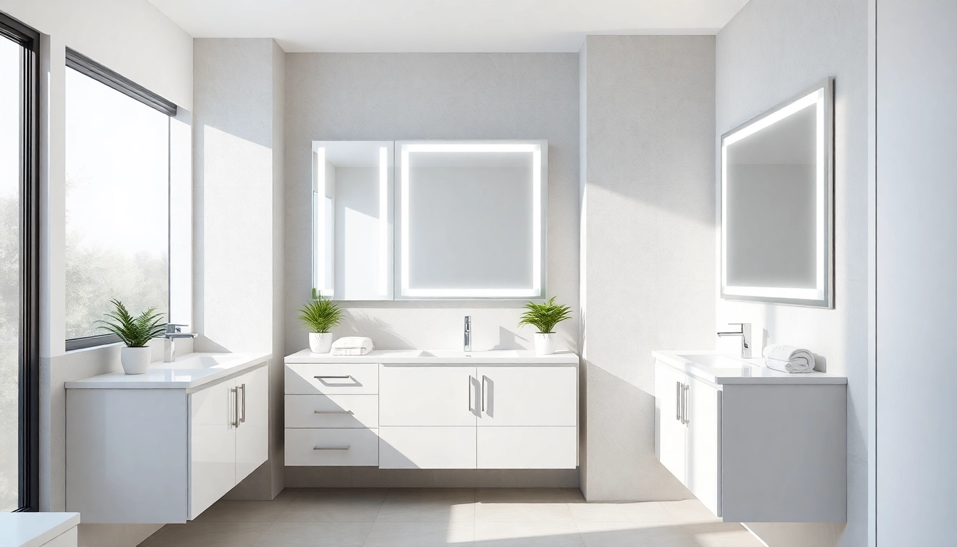 Helle badezimmer spiegelschränke beleuchtung in modernem Badezimmer mit elegantem Design.