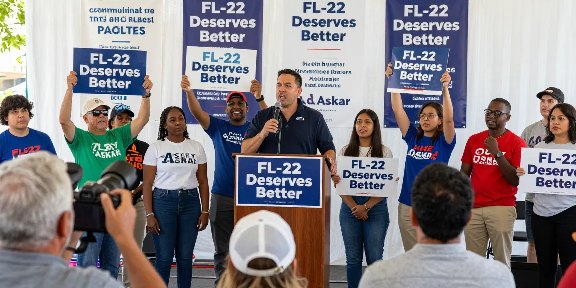 Supporters rallying against Casey Askar, emphasizing community values in FL-22.