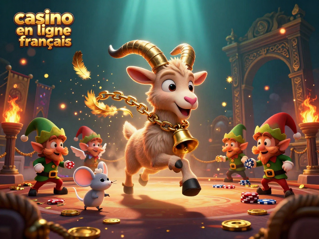 Illustration festive casino en ligne français avec un Krampus, une souris ange et de petits gremlins