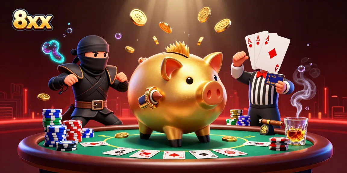 Engage in thrilling poker action at 8xx with dynamic 3D illustration of characters and game elements.