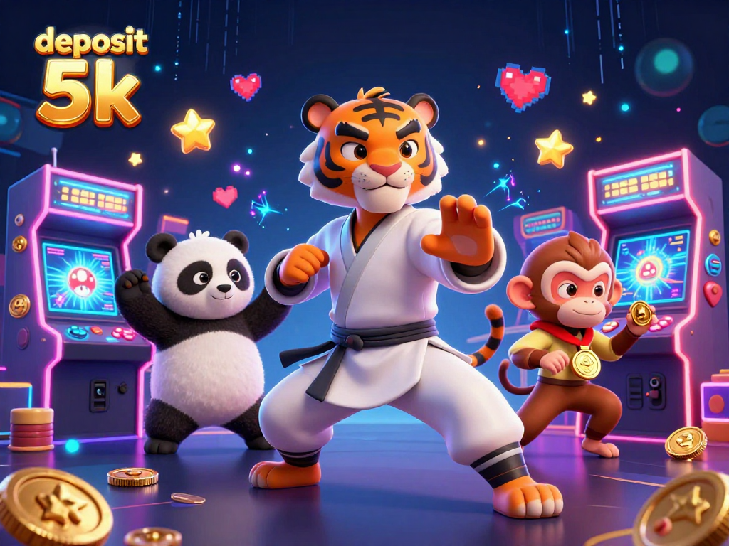 Engage with excitement at deposit 5k, featuring a kung fu master and arcade elements.