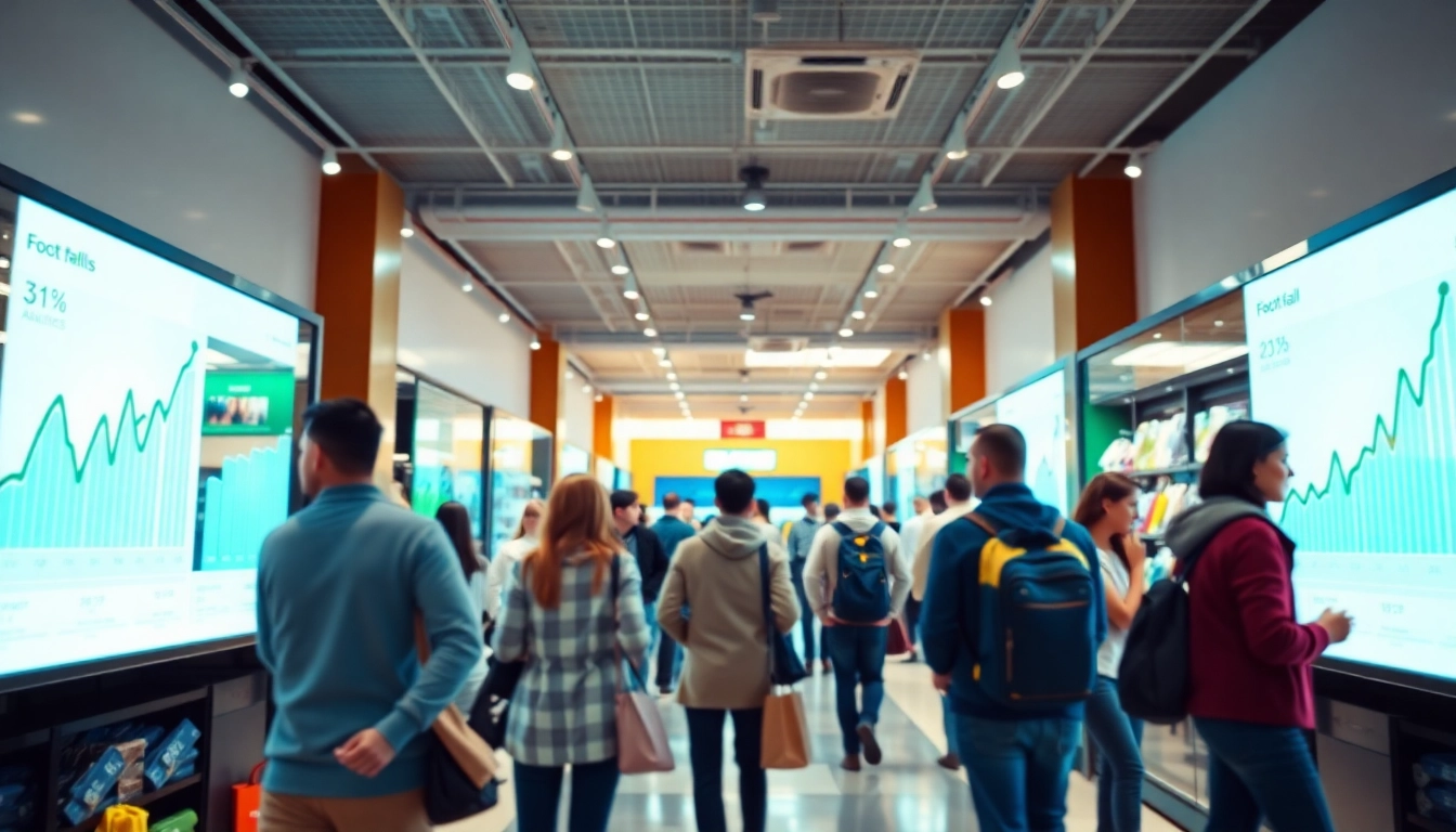 Analyze retail footfall analytics through vibrant customer interactions in a busy store.