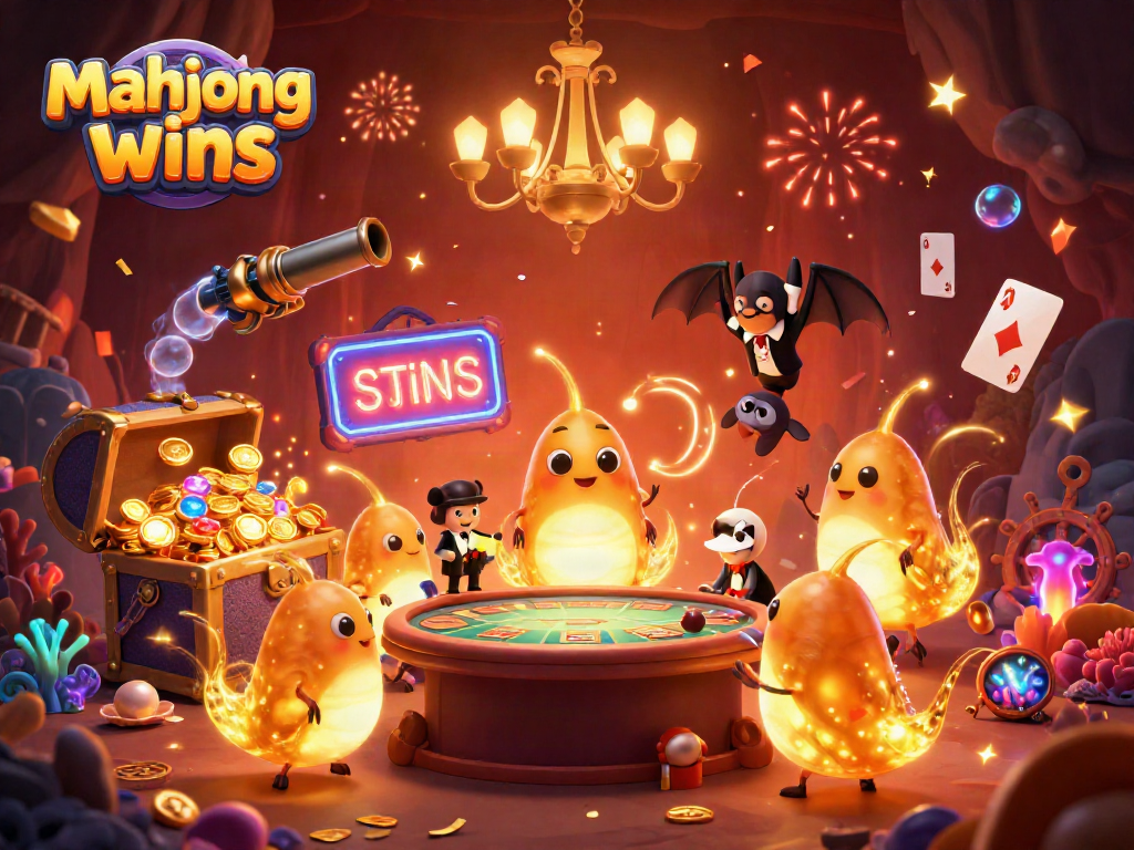 Experience thrilling mahjong wins at an enchanting cave casino illuminated by bioluminescent glowworms.