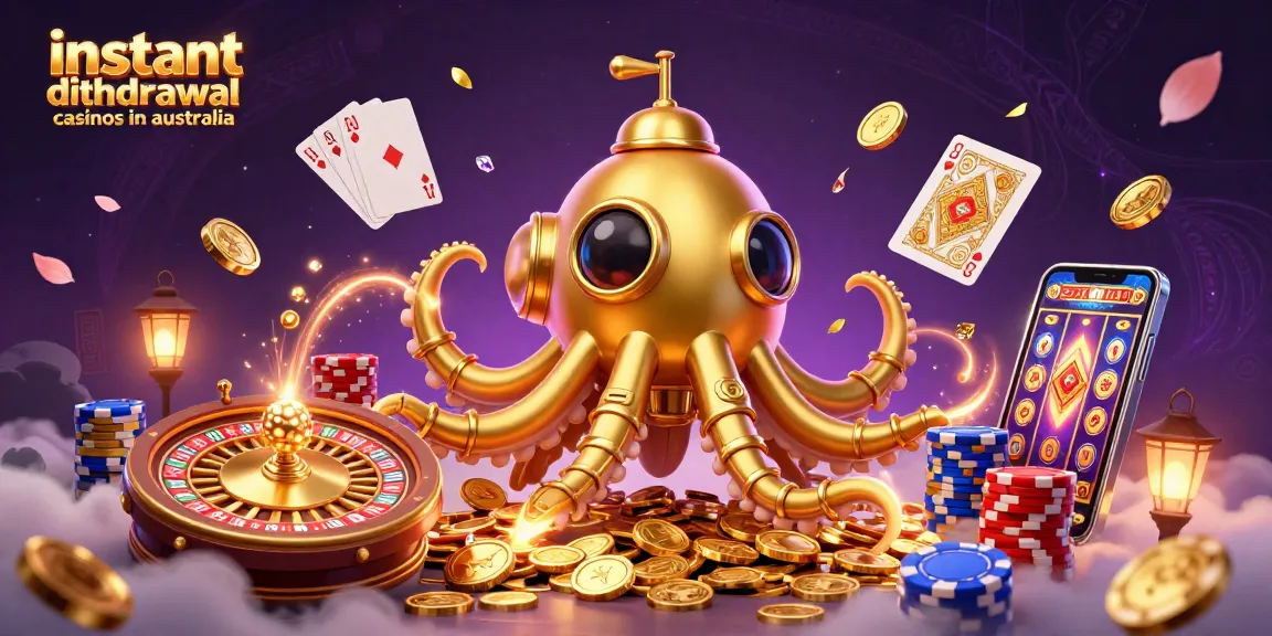 Experience fast payouts at instant withdrawal casinos in Australia with a vibrant 3D illustration of a kraken submarine.