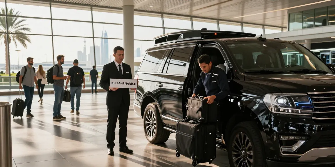 Airport Transfers Service Dubai experience with professional chauffeur greeting passengers at Dubai International Airport.