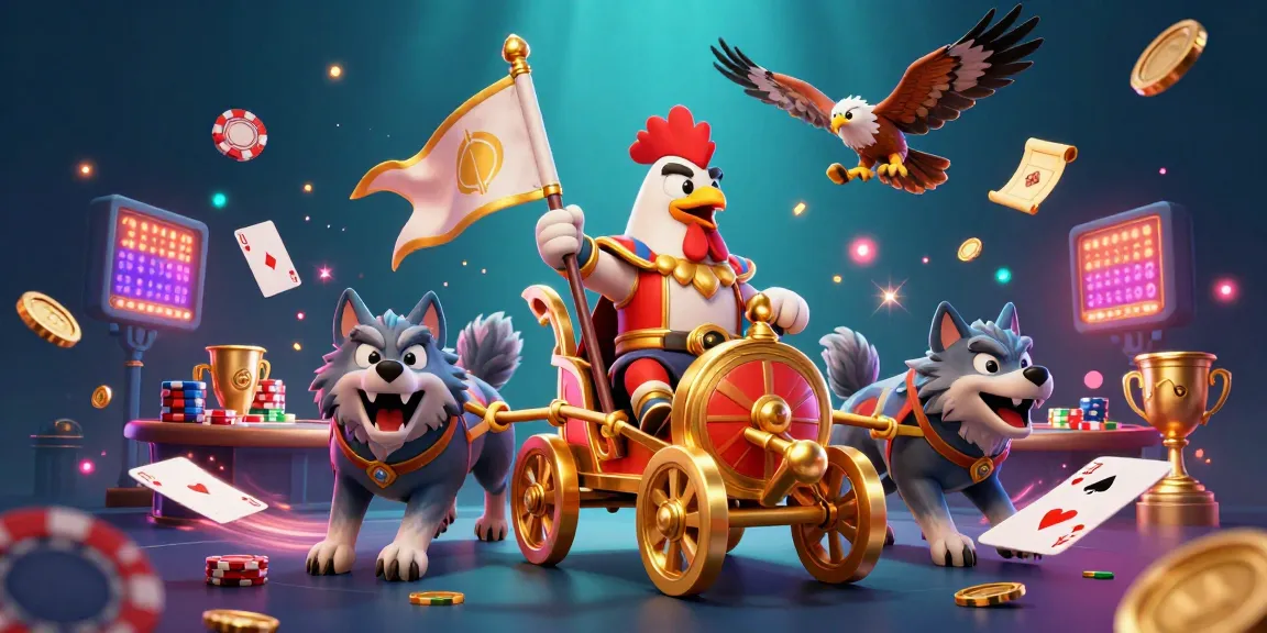 Engaging scene from nhanquagamebai showcasing a rooster warlord leading a poker game, full of action and excitement.