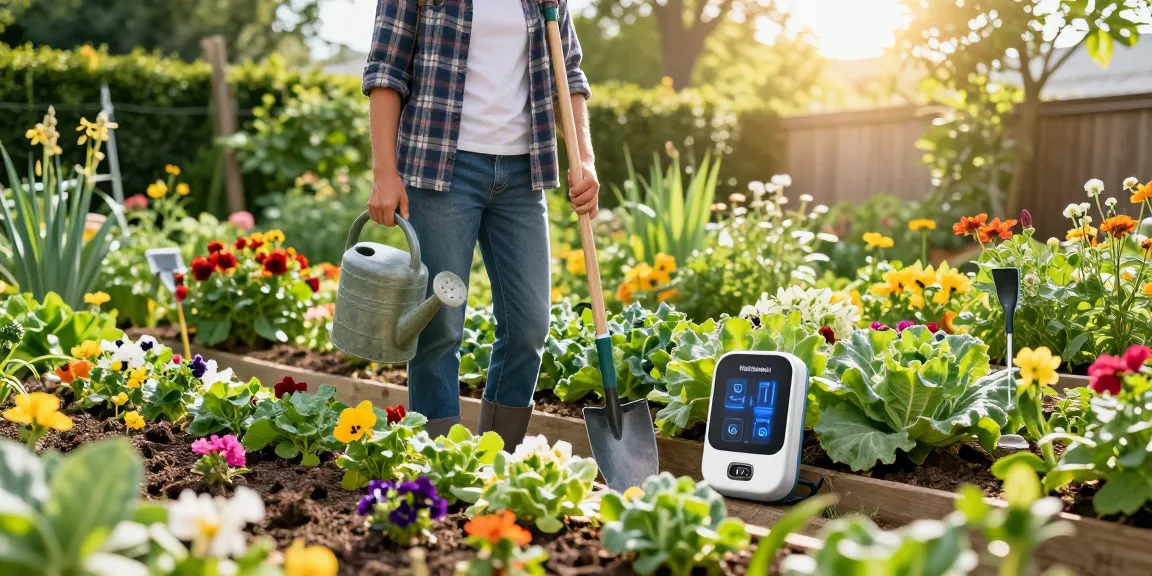 Garden enthusiast utilizes rainpoint wifi technology for efficient watering.