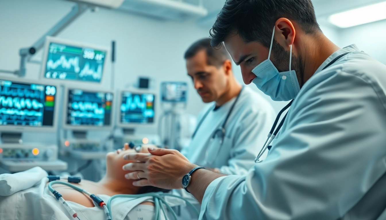 Medical staff providing urgent care in an Intensive Care Unit (ICU) with advanced monitoring technology.