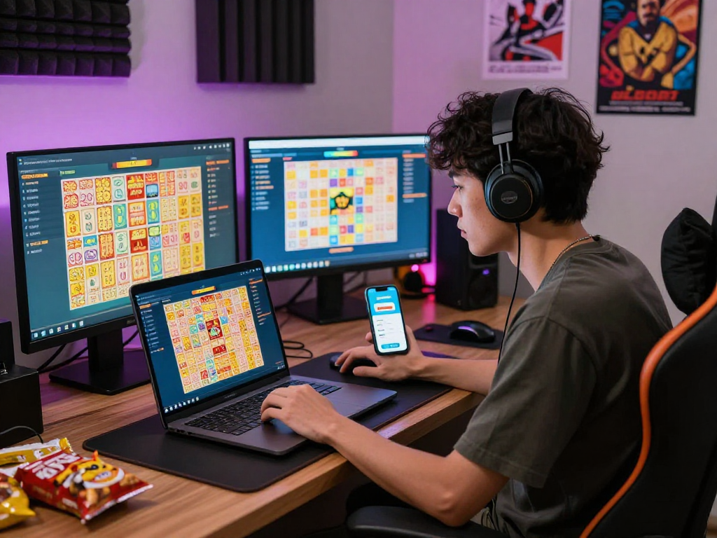 Dewatogel online gaming experience with a player focused on lottery games and vibrant screens.