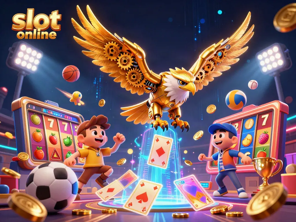 Experience excitement with slot online, featuring vibrant 3D eagles, jackpots, and dynamic sports elements.